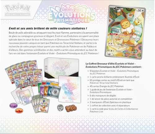 Pokemon Scarlet & Purple Elite Trainer Set - Prismatic Evolutions of The Pokemon TCG (1 Fully Illustrated Promo Card, 9 Booster Packs & Premium Game Accessories)