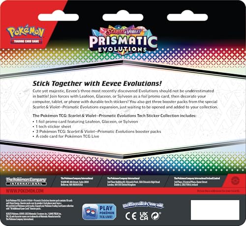 Pokemon TCG: Scarlet & Violet—Prismatic Evolutions Tech Sticker Collection – Glaceon (1 Foil Promo Card & 3 Booster Packs)