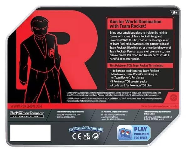 Pokemon Trading Card Game Team Rocket Collector Tin with 5 Booster Packs and Promo Card (Mewtwo)