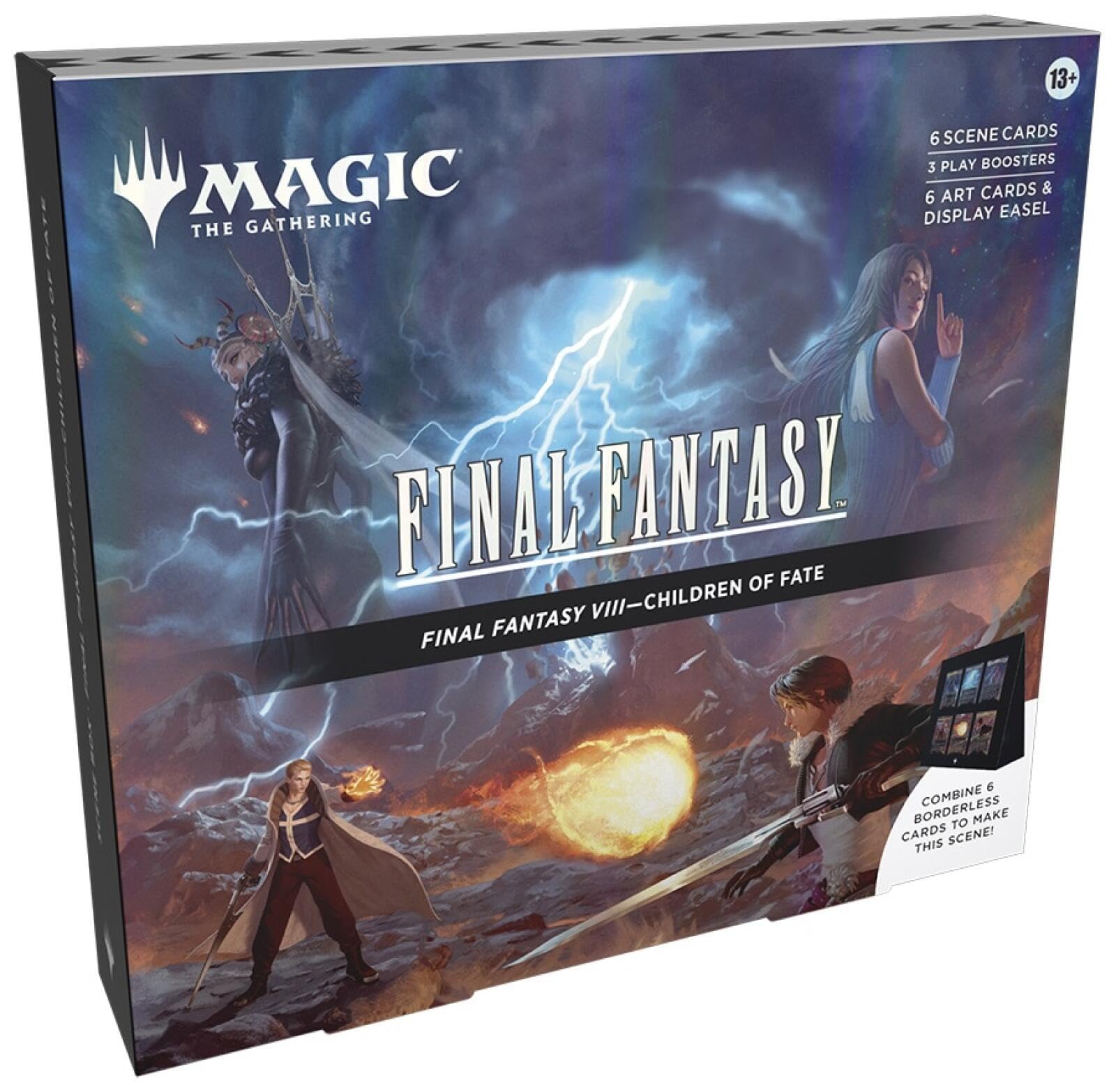 Magic: The Gathering - Final Fantasy VIII Scene Box - Children of Fate | 6 Foil Borderless Scene Cards, 6 Art Cards, 3 Play Boosters + 1 Display Easel