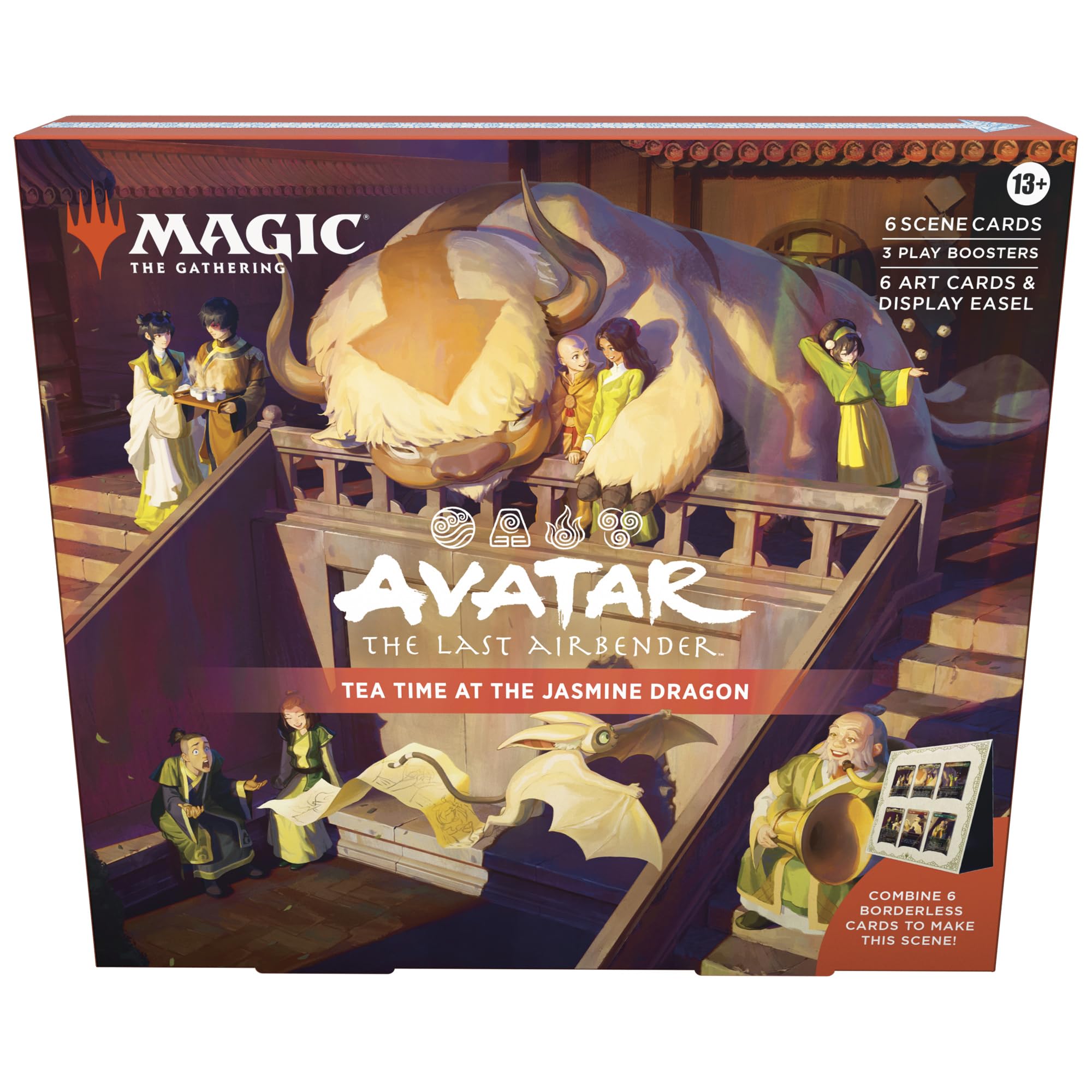 Magic: The Gathering | Avatar: The Last Airbender Scene Box 2 - Tea Time at The Jasmine Dragon | 6 Foil Borderless Scene Cards, 6 Art Cards, 3 Play Boosters + Display Easel