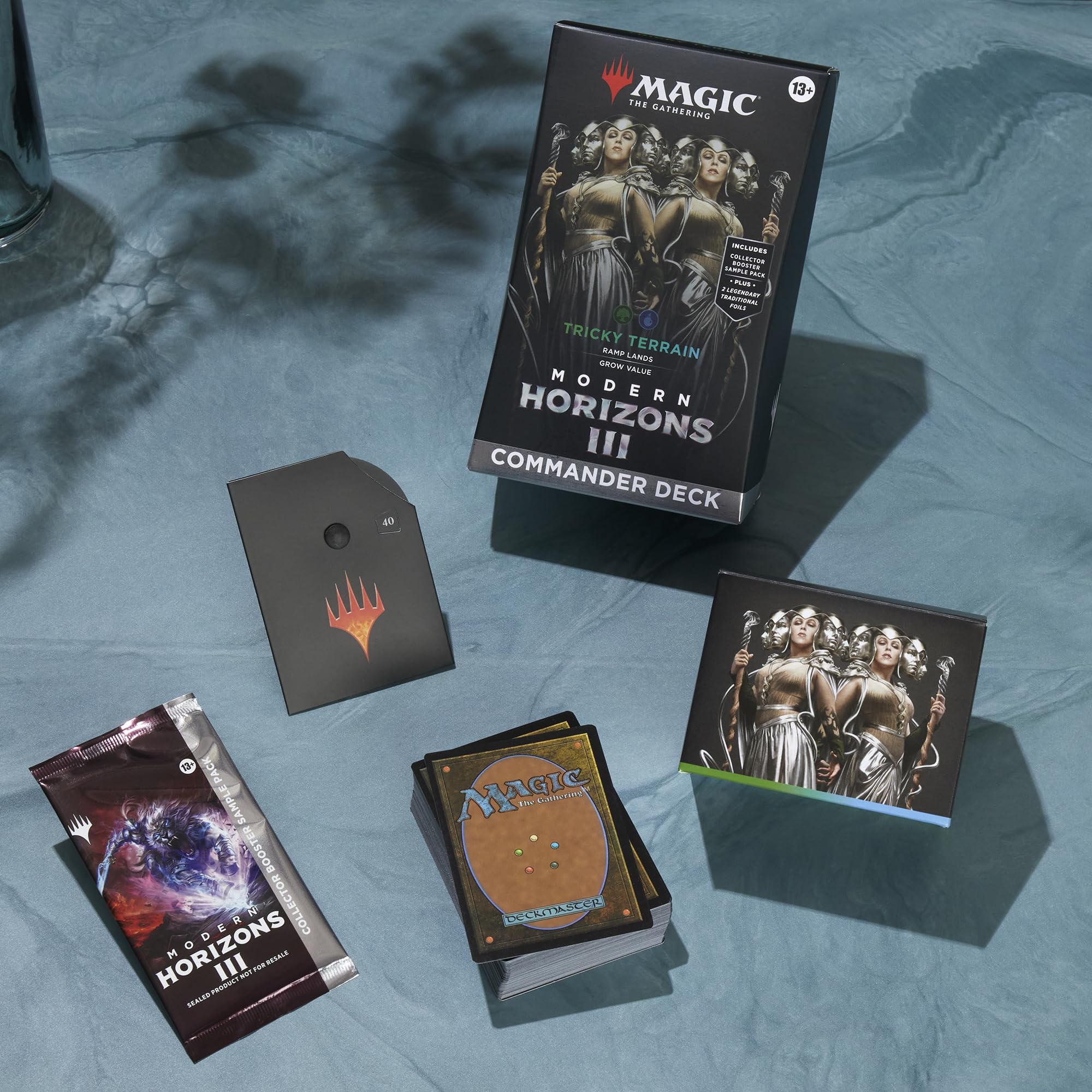 Magic: The Gathering Modern Horizons 3 Commander Deck - Tricky Terrain (100-Card Deck, 2-Card Collector Booster Sample Pack + Accessories)