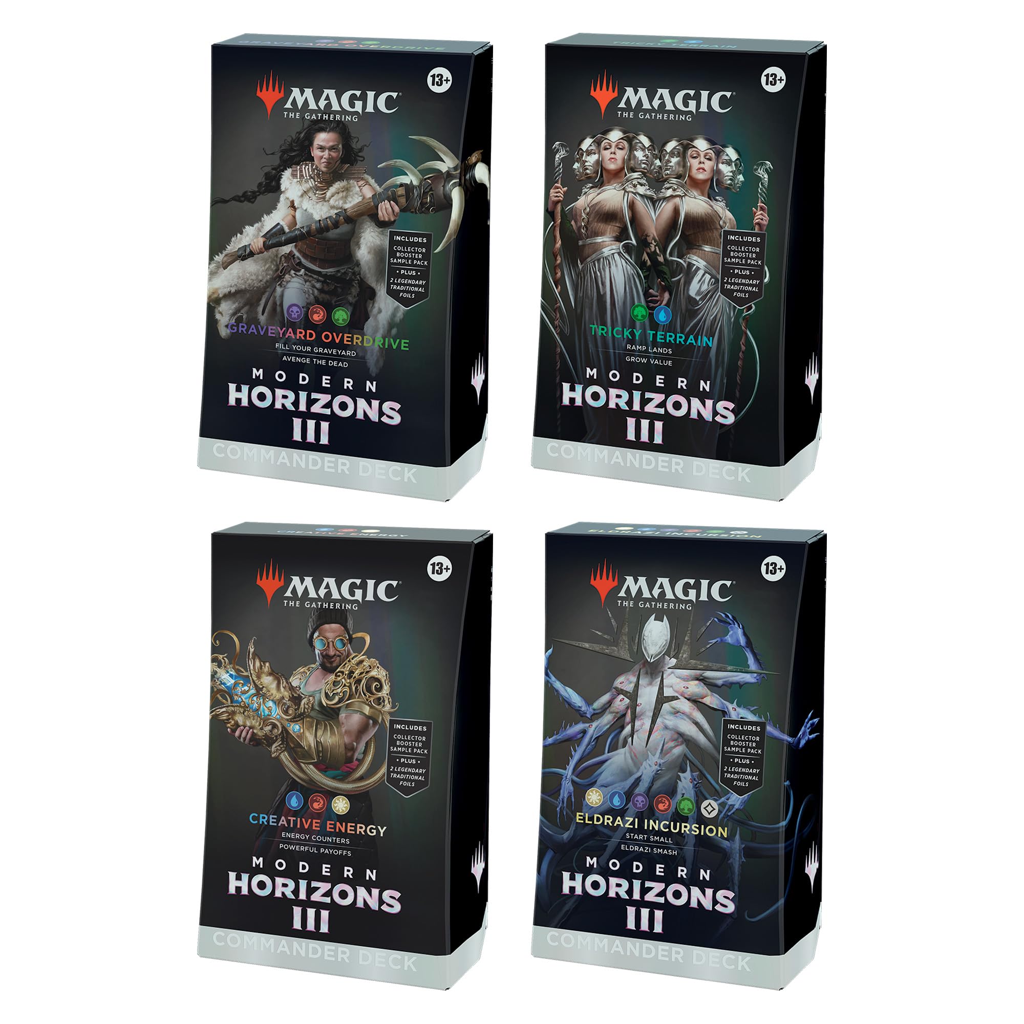 Magic: The Gathering Modern Horizons 3 Commander Deck Bundle - Includes All 4 Decks (Graveyard Overdrive, Tricky Terrain, Creative Energy, and Eldrazi Incursion)