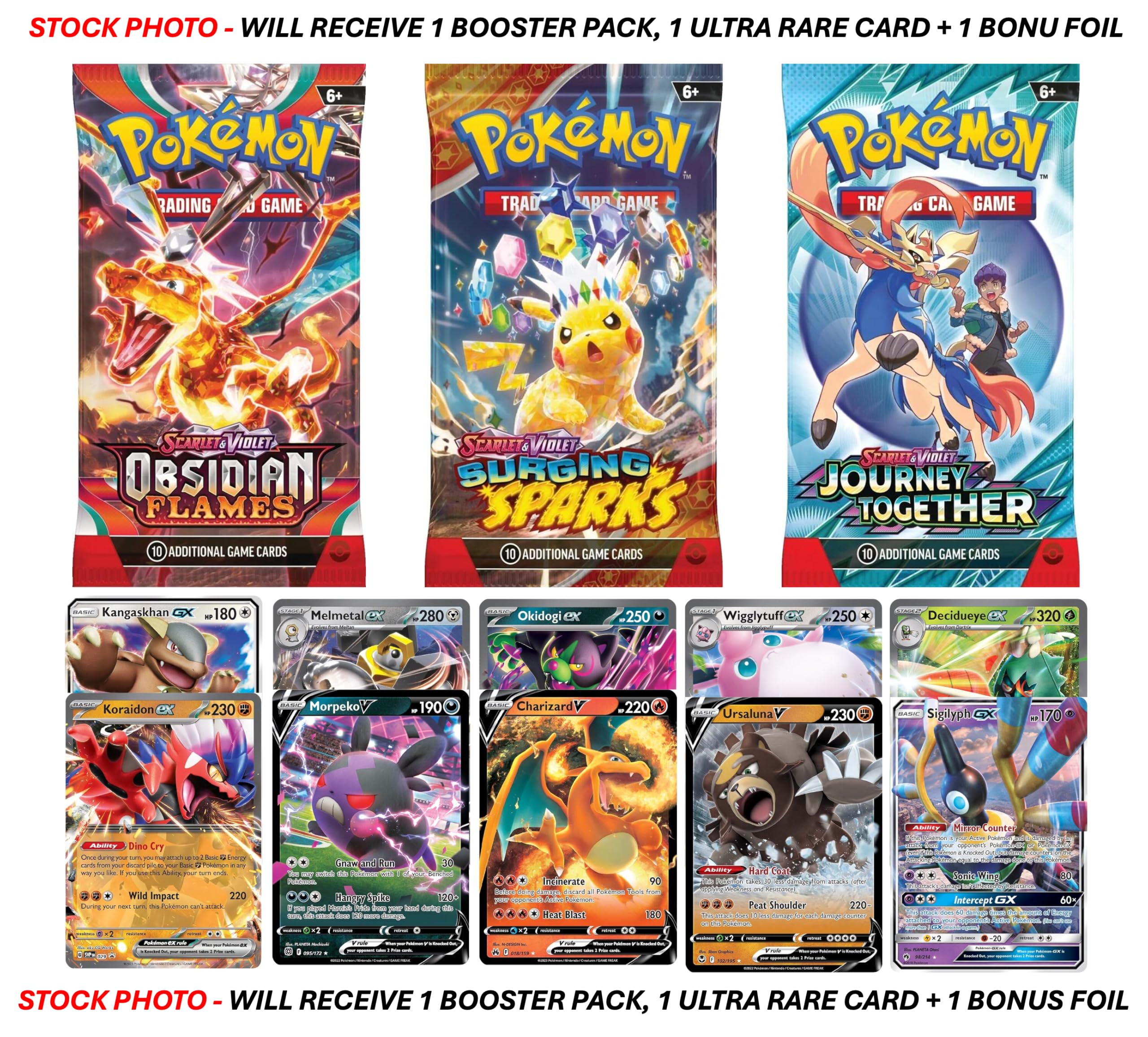 Pokemon TCG: 1 Authentic Factory Sealed Booster Pack and 1 Ultra Rare (V, EX, GX, VMAX, VSTAR, Etc.) + 1 Bonus Holofoil Card
