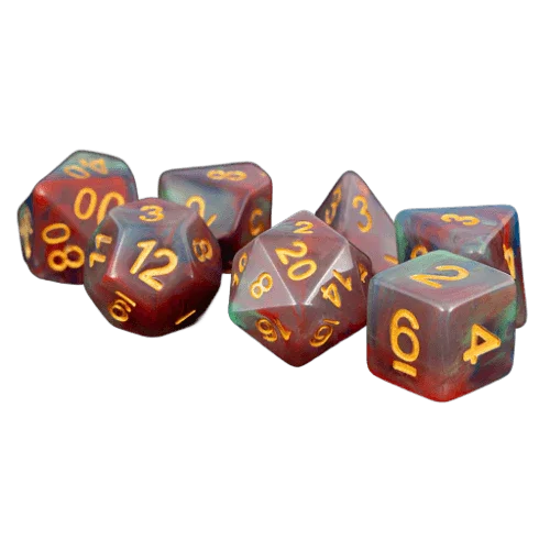 Fanroll - 16mm Resin Polyhedral Dice Set - Red Pearl Swirl