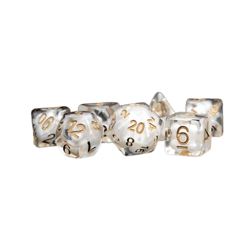 Fanroll - 16mm Resin Polyhedral Dice Set - Pearl with Copper Numbers