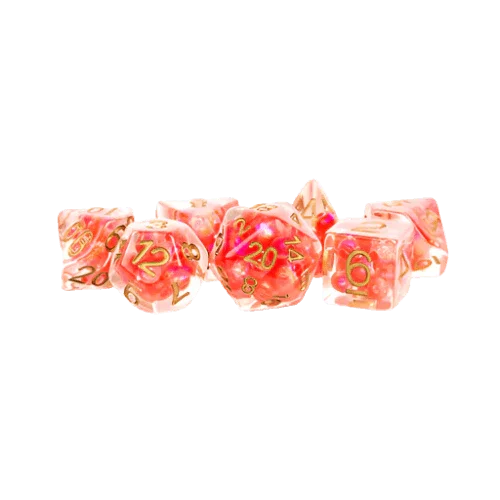 Fanroll - 16mm Resin Polyhedral Dice Set - Pearl: Red with Copper Numbers