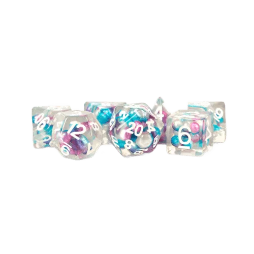 Fanroll - 16mm Resin Polyhedral Dice Set - Pearl Gradient Purple/Teal/White