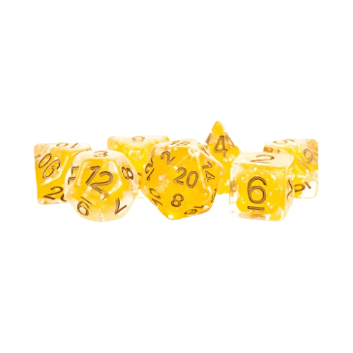 Fanroll - 16mm Resin Polyhedral Dice Set - Pearl Citrine with Copper Numbers
