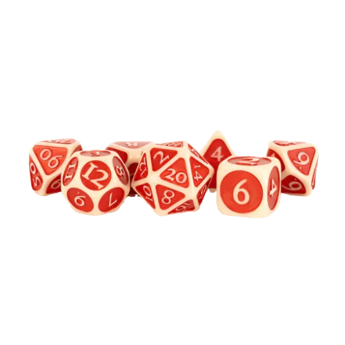 Fanroll - 16mm Enamel Acrylic Poly Dice Set - Ivory with Red Enamel