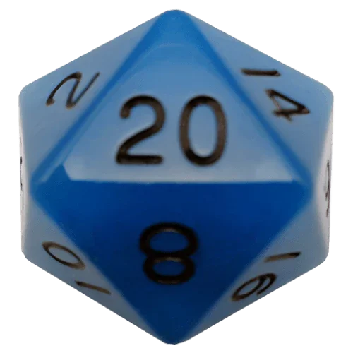 Fanroll - 35mm Mega Acrylic D20 - Glow Blue with Black Numbers